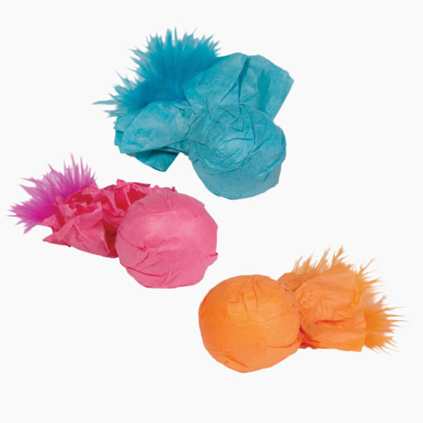 KB Paper Ball Rattlers with Feather 3pk