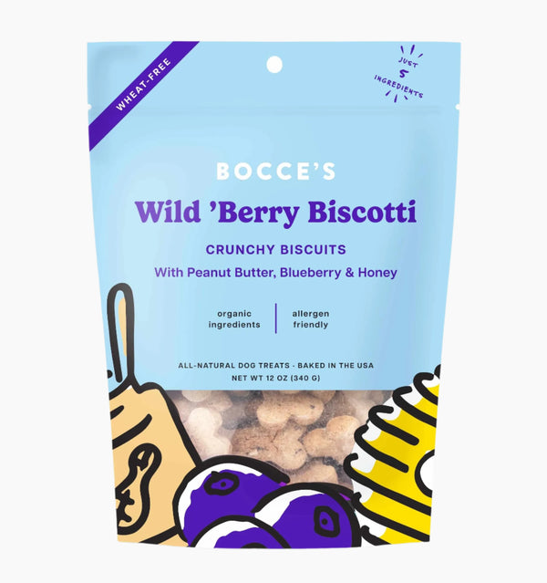 Bocce's Bakery Wild 'Berry Biscotti Small Batch Biscuits Dog Treats 12oz