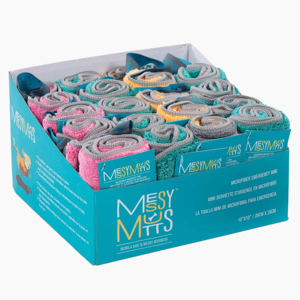 Messy Mutts Microfiber Dual Sided Emergency Mini Towel with Clip Assorted 20ct 10" x 10" CDU