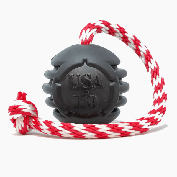 USA-K9 Magnum Black Stars and Stripes Ultra-Durable  Rubber Chew Toy, Reward Toy, Tug Toy, and Retrieving Toy